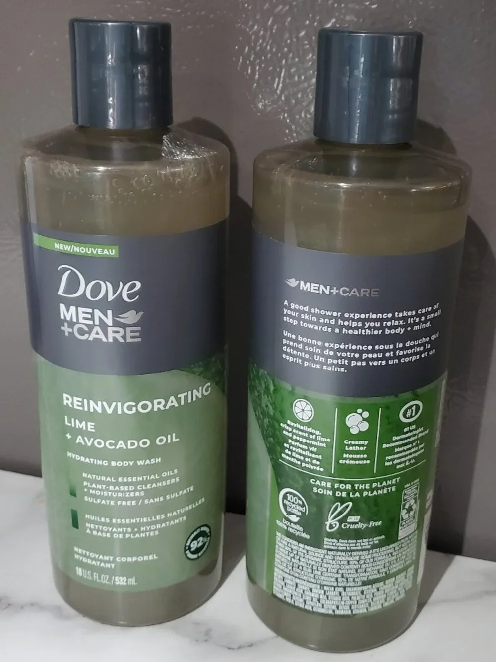 2 Pack Dove Men + Care Reinvigorating Lime + Avocado Oil Body Wash NEW NO TAGS